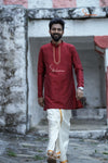 Maroon Silk cotton Kurta For Boys