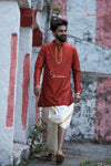 Red Silk cotton Kurta For Boys
