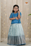 Sky Blue Navy Mango Traditional Pattu Pavadai Set for Girls