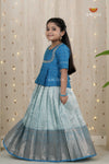 Sky Blue Navy Mango Traditional Pattu Pavadai Set for Girls