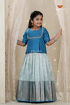 Sky Blue Navy Mango Traditional Pattu Pavadai Set for Girls