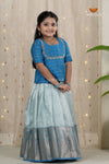 Sky Blue Navy Mango Traditional Pattu Pavadai Set for Girls