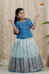 Sky Blue Navy Mango Traditional Pattu Pavadai Set for Girls