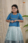 Sky Blue Navy Mango Traditional Pattu Pavadai Set for Girls