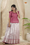 Light Pink Gem Traditional Pattu Pavadai Set for Girls