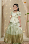 Green Purple Mango Traditional Pattu Pavadai Set for Girls