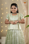 Green Purple Mango Traditional Pattu Pavadai Set for Girls