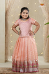 Peach Sliver Cow Traditional Pattu Pavadai Set for Girls