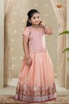Peach Sliver Cow Traditional Pattu Pavadai Set for Girls