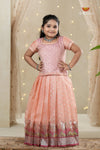 Peach Sliver Cow Traditional Pattu Pavadai Set for Girls