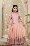 Peach Sliver Cow Traditional Pattu Pavadai Set for Girls