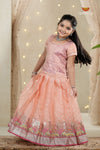 Peach Sliver Cow Traditional Pattu Pavadai Set for Girls