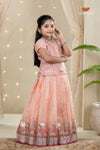 Peach Sliver Cow Traditional Pattu Pavadai Set for Girls