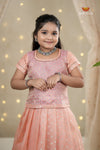 Peach Sliver Cow Traditional Pattu Pavadai Set for Girls