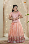 Peach Sliver Cow Traditional Pattu Pavadai Set for Girls
