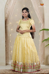 Yellow Sliver Cow Traditional Pattu Pavadai Set for Girls