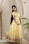 Yellow Sliver Cow Traditional Pattu Pavadai Set for Girls