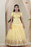 Yellow Sliver Cow Traditional Pattu Pavadai Set for Girls