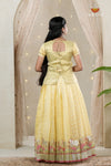 Yellow Sliver Cow Traditional Pattu Pavadai Set for Girls