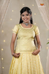 Yellow Sliver Cow Traditional Pattu Pavadai Set for Girls