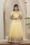 Yellow Sliver Cow Traditional Pattu Pavadai Set for Girls