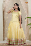 Yellow Sliver Cow Traditional Pattu Pavadai Set for Girls