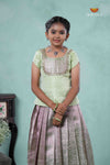Traditional Pink Silver Garden Pattu Pavadai Set for Girls