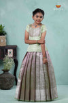 Traditional Pink Silver Garden Pattu Pavadai Set for Girls