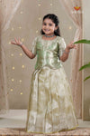 Green Tissue Coral Traditional Pattu Pavadai Set for Girls