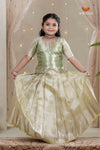 Green Tissue Coral Traditional Pattu Pavadai Set for Girls
