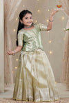 Green Tissue Coral Traditional Pattu Pavadai Set for Girls