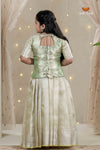 Green Tissue Coral Traditional Pattu Pavadai Set for Girls