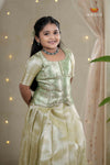 Green Tissue Coral Traditional Pattu Pavadai Set for Girls