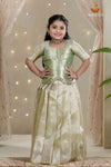 Green Tissue Coral Traditional Pattu Pavadai Set for Girls