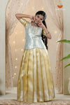 Yellow Tissue Coral Traditional Pattu Pavadai Set for Girls