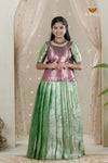 Tissue Hibiscus Traditional Pattu Pavadai Set for Girls