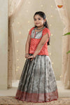 Gray Wild Creeper Alpha Traditional Pattu Pavadai Set for Girls