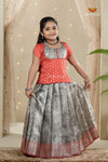 Gray Wild Creeper Alpha Traditional Pattu Pavadai Set for Girls