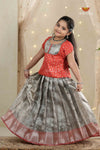 Gray Wild Creeper Alpha Traditional Pattu Pavadai Set for Girls