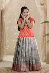 Gray Wild Creeper Alpha Traditional Pattu Pavadai Set for Girls