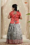 Gray Wild Creeper Alpha Traditional Pattu Pavadai Set for Girls