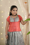 Gray Wild Creeper Alpha Traditional Pattu Pavadai Set for Girls