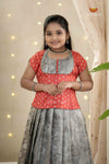 Gray Wild Creeper Alpha Traditional Pattu Pavadai Set for Girls