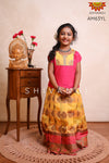 Girls Yellow Golden Tulips Pattu Pavadai 