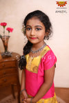 Girls Yellow Golden Tulips Pattu Pavadai 