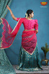 Girls Green Checks Chanbali Half saree | Langa Davani 