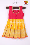 Girl Yellow Banarasi Elephant Baby Frock 
