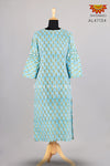 Sky Blue Pure Cotton Block Print Women Kurti 