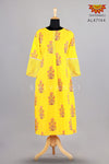 Women Yellow Mul Cotton Block Print Kurti 