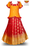 Girls Red Floral Stick Pattu Pavadai 